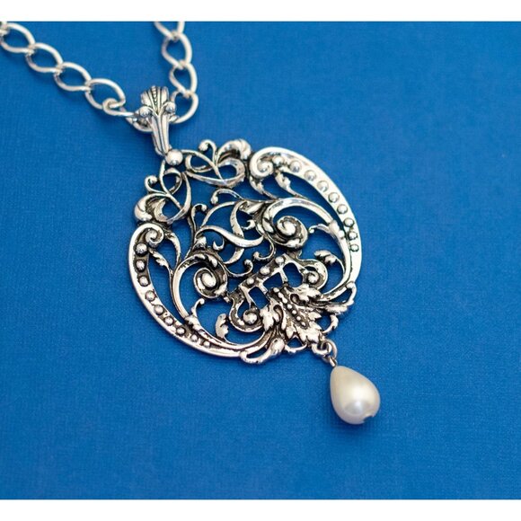 26 Inch Silver Art Nouveau Necklace by Avon - D25 - Picture 1 of 5